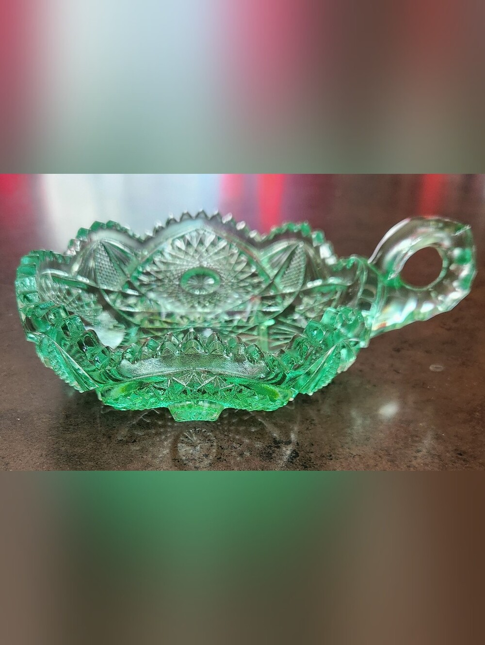 Vintage L.E. Smith Green Glass Quintec Hobstar Nappy Sawtooth Candy Dish